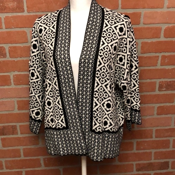 Topshop Black White Open Front Cardigan Sweater Size 4 - Picture 1 of 8